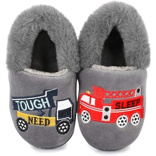 ESTAMICO Boys Girls Warm Slippers Cartoon Car Kids Winter Indoor Household Shoes