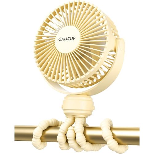 Gaiatop Mini Electric Fan with 5.5mm Gaps, Rechargeable, Detachable, 360 Rotate, 3 Speed, Yellow - yellow