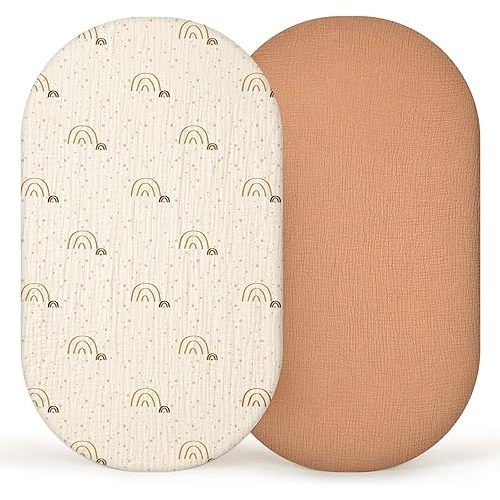 lulumoon Muslin Bassinet Sheets Baby: Cotton Bassinet Sheets Fitted for Boys and Girls - for Oval Rectangle or Hourglass Mattress
