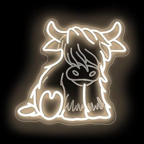 Cute Highland Cow Sitting Neon Sign, Baby Cow Sign, Cute Kid Room Decor, Farmhouse Decor, Gift for Kids, 13"x13"