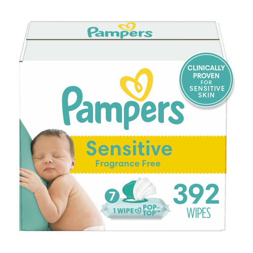 Pampers Sensitive Baby Wipes, Unscented, 7X Pop-Top Packs, 392 Ct