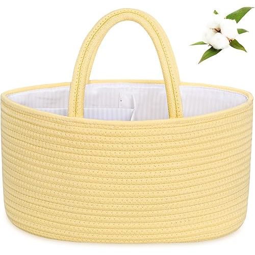 ABenkle Diaper Caddy Organizer, Boho Rustic Cotton Rope Nursery Baby Basket, Changing Table Organizer for Baby Diaper Storage and Baby Shower