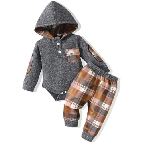 Renotemy Newborn Baby Boy Clothes Infant Boy Outfits Baby Hoodie Romper Fall Winter 0 3 6 9 12 18 Months Baby Clothes for Boy