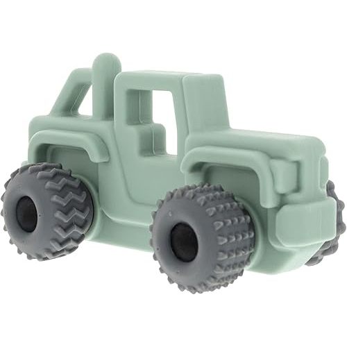 Nuby Silicone Teether Toy for Babies – Textured Teething Car with Moving Wheels, Easy to Hold, Soothes Sore Gums, Encourages Tactile Development & Hand-Eye Coordination, Green Jeep