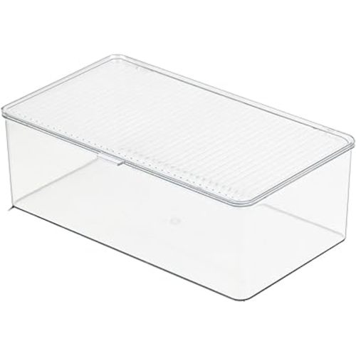 Clear Plastic Storage Bin with Lid, Organizer for Pantry, Office, Bathroom, Kitchen, Snack, Tea Bag, Coffee Container (Medium)