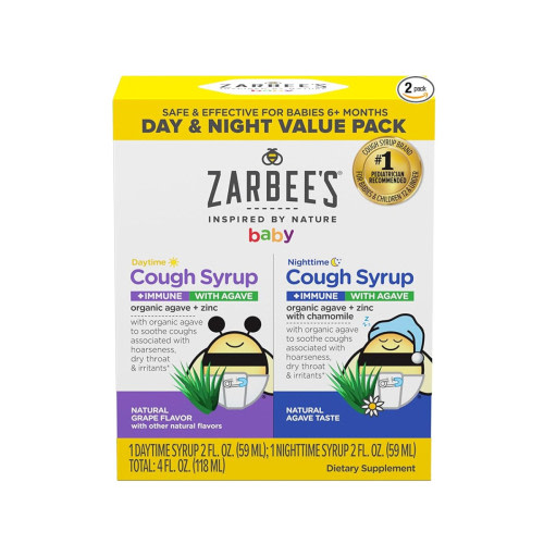 Zarbee's Baby Daytime & Nighttime Grape Cough Syrup + Immune with Organic Agave + Zinc
