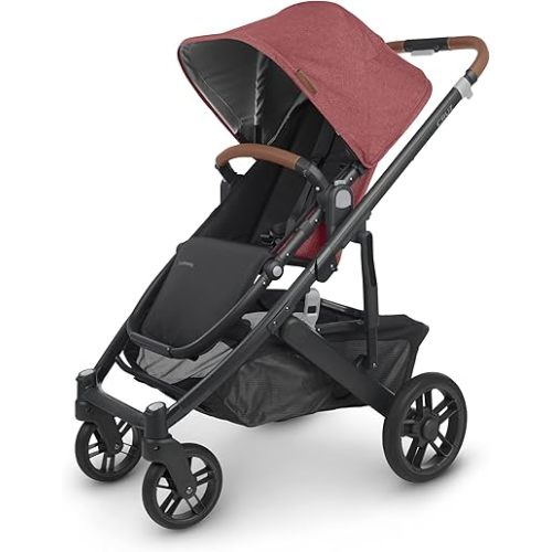 UPPAbaby Cruz V2 Stroller/Full-Featured Stroller with Travel System Capabilities/Toddler Seat, Bumper Bar, Bug Shield, Rain Shield Included/Lucy (Rosewood Mélange/Carbon Frame/Saddle Leather)