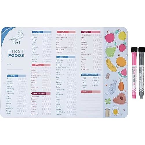 Baby's First Foods Tracker Fridge Magnet, Dry Erase Activity Poster, Daily Food Log, 101 Before One, Baby Food Chart/Checklist 25x35cm