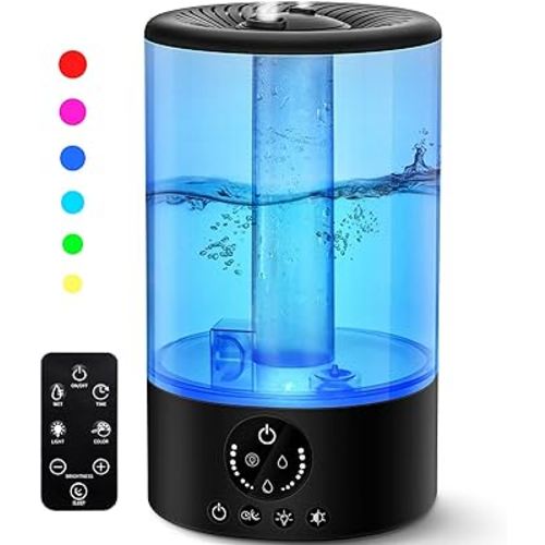 Humidifiers for Bedroom, Mikikin 3L Large Cool Mist Upgraded Humidifier for Home Plant and Baby Nursery, Quiet Ultrasonic Top Fill Humidifier with Remote, Timer, Auto Shut-Off, 7 Colors Lights