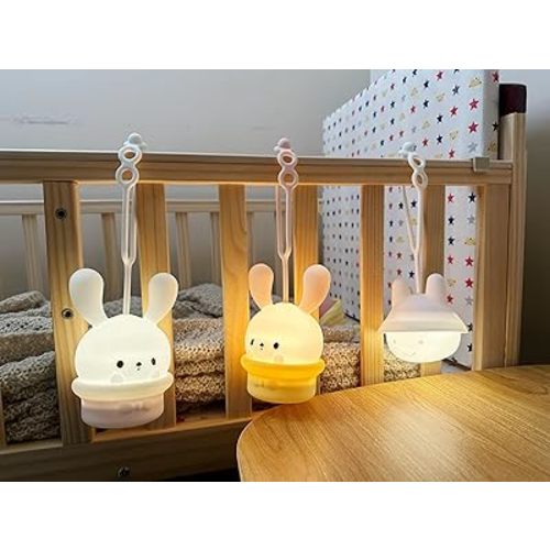 Baby Night Light for Cribs - Hanging Nightlight With Timing & Dimming Function 9 Colors Changing Eye Caring Portable Rechargeable Led Light Up Toddler Bed Room Travel Essentials Soft Silicone BPA Free