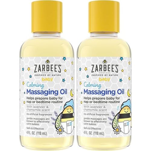 Zarbee's Baby Massage Oil,Calming and Soothing with Lavender and Chamomile to Help Sleep,4oz Bottle,(Pack of 2)