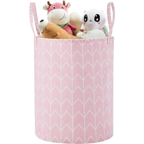 TECHMILLY Large Storage Basket for Girls and Boys, Collapsible Laundry Hamper with Long Handles, Toy Bins for Nursery, Kids Room Décor