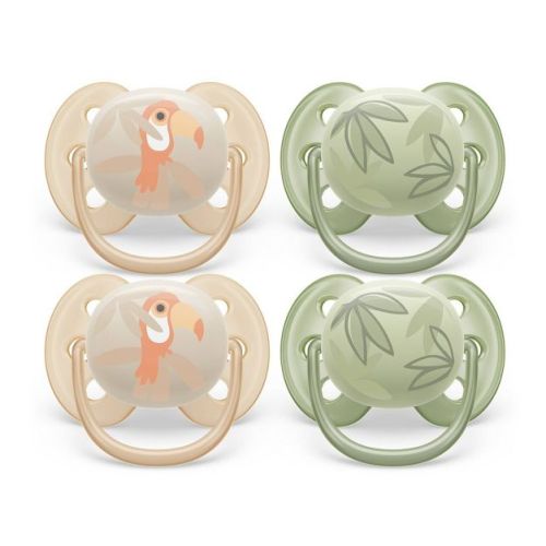 Avent Philips Ultra Soft Pacifier 0-6 Months - Toucan/Green Leaves - 4pk