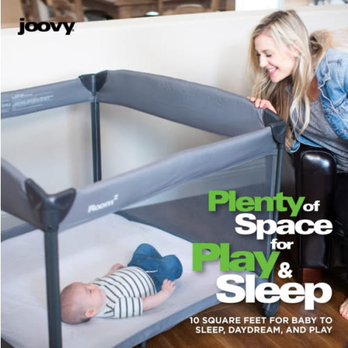 Joovy Room² Large Portable Playpen for Babies and Toddlers with Nearly 10 sq ft of Space, Large Mesh Windows for 360 View, and Waterproof Mattress Sheet - Folds Easily when Not in Use (Black)
