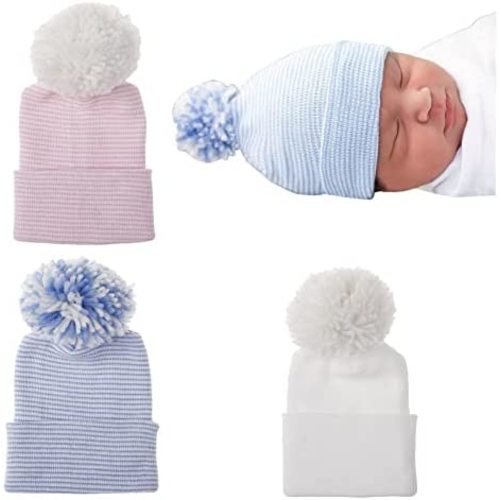 Newborn Baby Hat Infant Caps Baby Boy Girl Toddler Hospital Hats Bow Double Layer Knit Beanie Cap for 0-3 Months