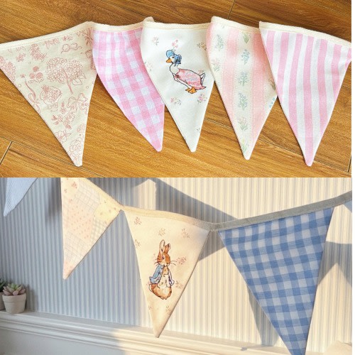Handmade Linen Bunting Banner - Peter Rabbit Embroidery Banner Jemima Duck Embroidery Banner – Baby Room Flags Decor, Nursery Wall Hanging