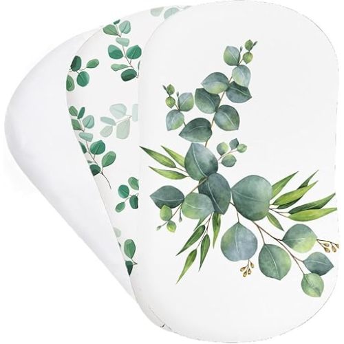 Bear's Little Fish 3-Pack of Bassinet Sheets |100% GOTS Organic Cotton |Gender Neutral Greenery for Baby |Fitted Crib Sheets for Oval, Hourglass and Rectangular Mattress