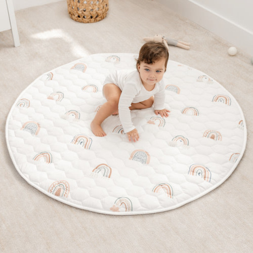 Comfy Cubs Quilted Kids Play Mat with Non-Slip Bottom - Rainbow, Circle