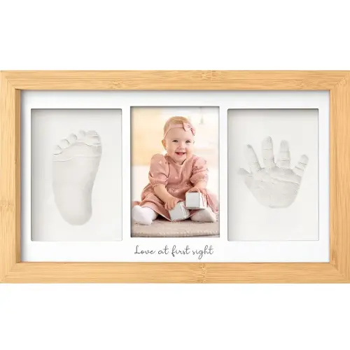 Baby Hand and Footprint Kit - Clay Handprint Keepsake Frame, Newborn Nursery Picture Frame, Personalized New Mom Gifts for Baby Shower & Registry (Bamboo)