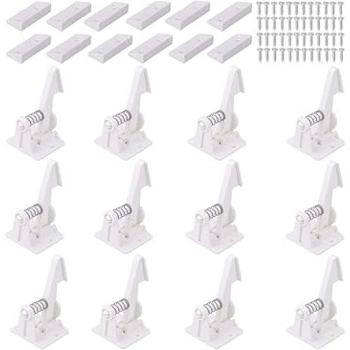 12 Pack Cabinet Locks Child Safety Latches - Vmaisi Baby Proofing Cabinets Drawer Lock with Adhesive Easy Installation - No Drilling or Extra Screws (White)