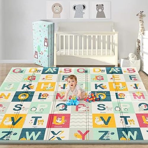 Gimars Baby Play Mat, Reversible and Foldable Baby Mat for Floor, 79 x 71 x 0.6" Extra Large Play Mat, Waterproof Foam Playmat for Babies, Infants, Toddlers, Play & Tummy Time