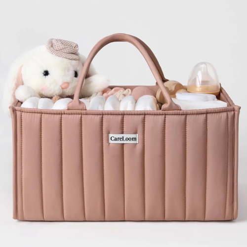 CareLoom Baby Diaper Bags Caddy Organizer, Baby Shower Basket for Girls, Gift for Newborn Essentials, Baby Registry Must Have, Stylish Baby Basket for Changing Table Car Travel - Blush Pink