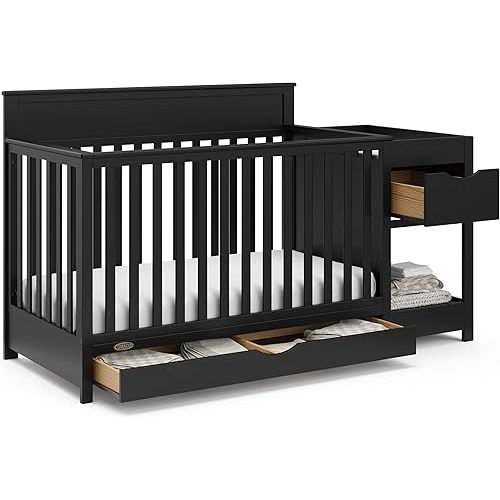 Graco Shiloh 5-in-1 Convertible Crib & Changer with Drawer (Black) – GREENGUARD Gold Certified Baby Crib Crafted from Wood, Converts to Toddler Bed, Daybed, and Full-Size Bed