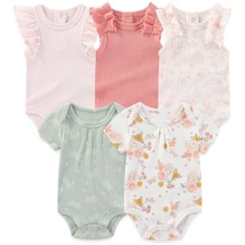 Newborn Baby Short Sleeve Bodysuits Cotton One-Piece Baby Boy Girl Clothes 5-Pack