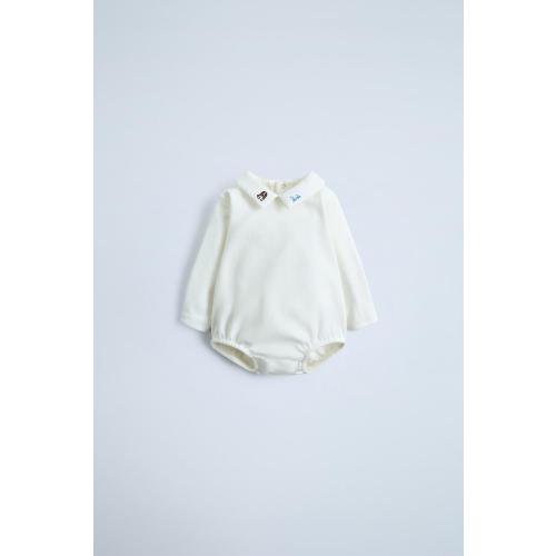 COMBINATION NECK EMBROIDERED FLEECE BODYSUIT - Oyster-white | ZARA United States