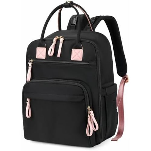 18 Pockets Diaper Bag Backpack with Waterproof Pockets and Stroller Buckle, Convertible Tote Bag (Black)