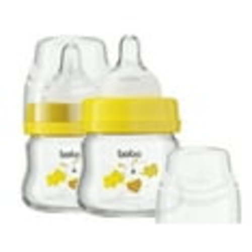 YOHKOH 80ml/2.7oz Newborn Glass Baby Bottle Set,Wide-Neck,Slow Flow,for 0 m+,2-Pack,Yellow