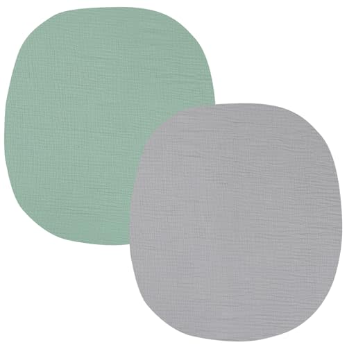 Muslin Bassinet Sheets Compatible with Fisher-Price Portable Bassinet On-The-Go, 2 Pack 100% Cotton 30" x 28" Bassinet Sheets, Grey and Green