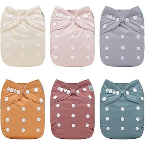 ALVABABY Baby Cloth Diaper 6 Pack with 12 Inserts One Size Cloth Diaper Covers Adjustable Washable Reusable for Baby Girls and Boys 6BM109