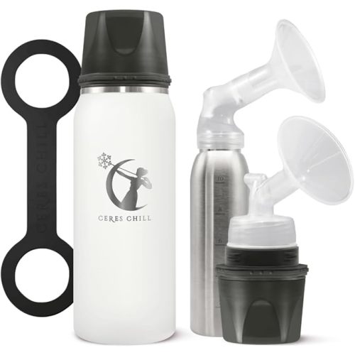 Breastmilk Chiller Reusable Storage Container by CERES CHILL | Keeps Milk Safe for up to 20 Hours | Connects w/Major Pumps (1 Chiller, Bright White)