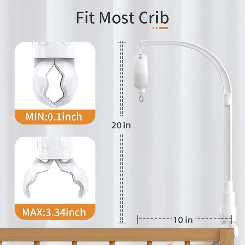 FEISIKE Baby Crib Mobile Arm with Music Box Spin Motor,23 Inch,Volume Control,3 Modes(Turn & Music,Turn Only, Music Only),Nursery Decor Hanger,Holder for DIY Clamp Mobile,35 Lullabies,30 Min Auto-Off - White,mobile arm with music box