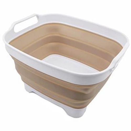 Sammart 7.5l (2 Gallons) Collapsible Dishpan With Draining Plug, White/latte