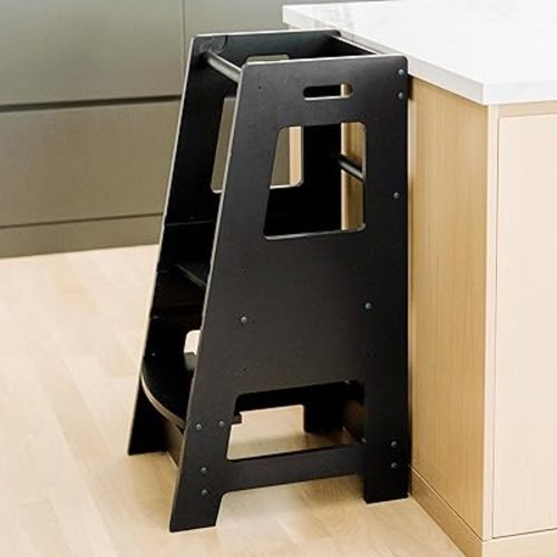 Child Standing Tower Kids Kitchen Step Stool Toddler Wood Stepping Stool - Children's Montessori Stool - Adjustable Platform, Navy Blue