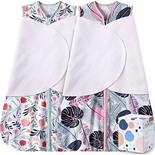 Newborn Sleep Sack Baby Swaddle,3-Way Adjustable Wearable Blanket,100% Rayon Cotton Swaddling sleeping bag. (Banana&Flower, 0-3 Months)