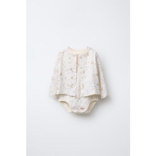 PACK OF PRINTED POINTELLE BODYSUIT AND JACKET - Ecru | ZARA United States