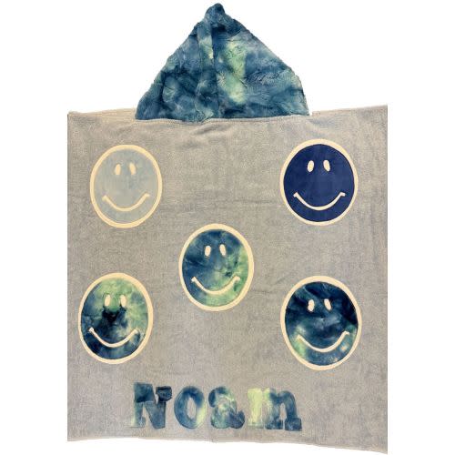 Breezy Smiles :: Breezy Smiles Toddler Towel | Hooded Towel with Blue Smiley Faces
