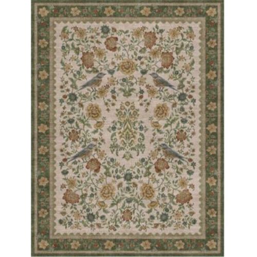 Fulvari Vintage Area Rug,Washable Boho Rugs for Living Room Low Pile Non-Slip Flower Birds Rug,Indoor Carpet for Nursery Dining Room Green 8x10