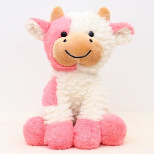 YUKOUQIAN Cute Cow Plush Stuffed Animal Doll Toy 8 inch for Girls Boys (Siting Cow Pink)
