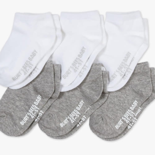 Burt's Bees Baby Unisex Baby Socks Ankle or Crew Height Made with Soft Organic Cotton, 6 Packs with Non-Slip Grips for Babies