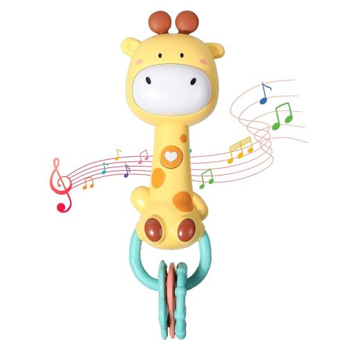 Orzbow Baby Music Rattle, Giraffe Teether Toy Light-Up, 2-in-1 Teething Toys& Baby Rattles Bpa-Free, Easy to Grip Sensory Toys for Toddlers 1-3, Baby Boy Gir Birthdays Gift