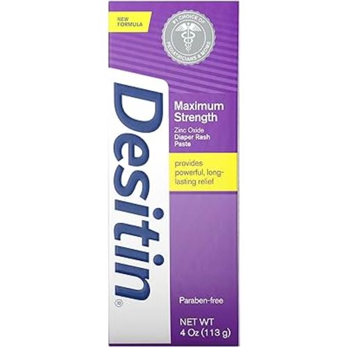 Desitin Maximum Strength Baby Diaper Rash Cream with 40% Zinc Oxide for Treatment, Relief & Prevention, Hypoallergenic, Phthalate- & Paraben-Free Paste, 4 oz