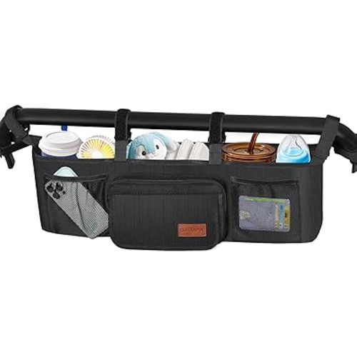 Guiseapue Double Stroller Organizer with 2 Insulated Cup Holders: Parent Console Double Jogging Stroller Caddy, Stroller Accessories Fits for Baby Jogger City Mini GT2 and Jeep Double Stroller
