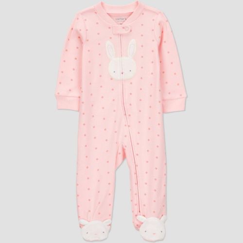 Carter's Just One You® Baby Girls' Easter Endcap Geo Bunny Sleep N' Play - Pink 3m: Cotton Footed Pajamas, Two-way Zipper