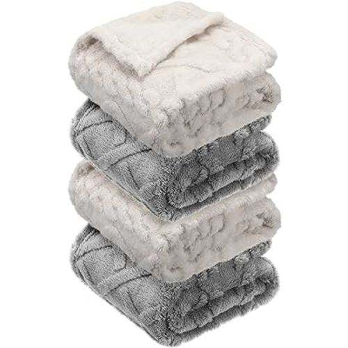 VitalCozy 4 Pcs Soft Fleece Baby Blankets Set 30" x 40" 3D Plush Warm Nursery Swaddling Bed Blanket Little Boys Girls Infant Toddlers and Newborn Receiving Gifts Blankets(Neutral Color)