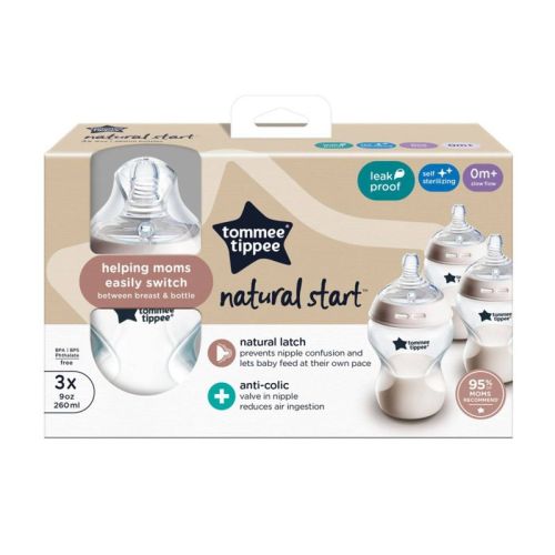 Tommee Tippee Natural Start Slow-Flow Breast-Like Nipple Anti-Colic Baby Bottle - 9oz/3pk