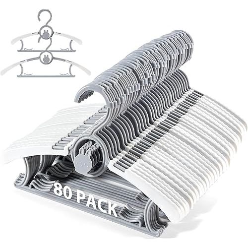 Kids Hangers,Extendable Baby Hangers,80 Pack Stackable Adjustable Kids Clothes Hanger,11-14 in Plastic Toddler Baby Hanger for Closet Nursery,Non -Slip Space Saving Infant Clothes Hangeres